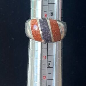 Men's Vintage Mexico Silver Onyx and Goldstone Ring
